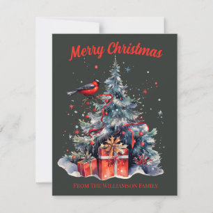 Festiva Tarjeta de Navidades de árbol navideño acuarela