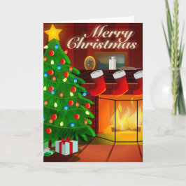Festiva Tarjeta de Navidades de árbol y chimenea
