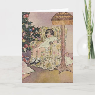 Festiva Tarjeta de Navidades de árbol y niños de vintage