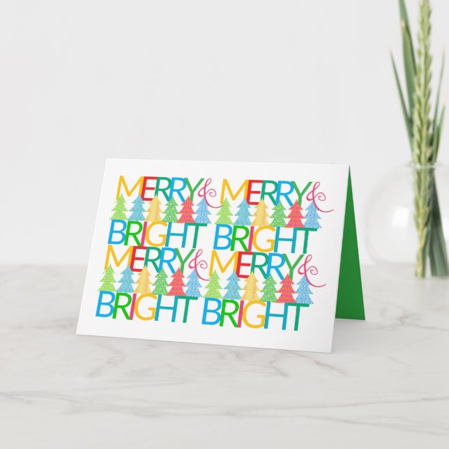 Festiva Tarjeta de Navidades de árboles coloridos (Anverso)