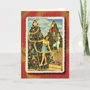Festiva Tarjeta de Navidades de árboles Naranjas festivos