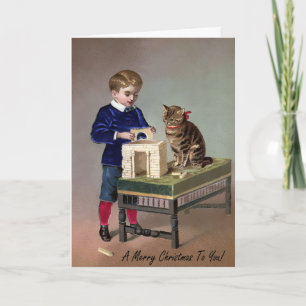 Festiva Tarjeta de Navidades de arte de gatos victorianos
