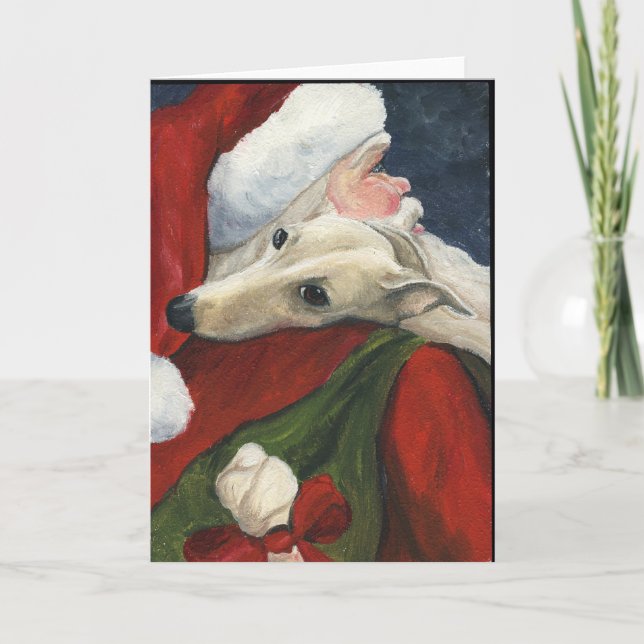Festiva Tarjeta de Navidades de arte de perros "Greyhound  (Anverso)