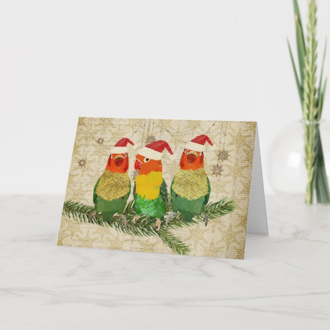 Festiva Tarjeta de Navidades de Aves Doradas (Anverso)