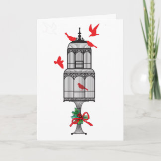 Festiva Tarjeta de Navidades de Aves Rojas Blancas Negras