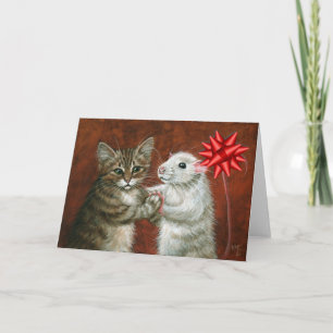 Festiva Tarjeta de Navidades de baile de gatos y raciones