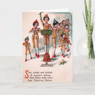 Festiva Tarjeta de Navidades de banda de muñecas de madera