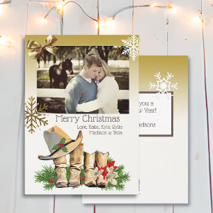 Festiva Tarjeta de Navidades de Boots de Cowboy del país y