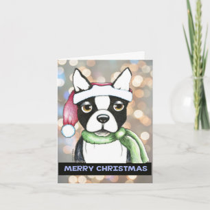 Festiva Tarjeta de Navidades de Boston Terrier
