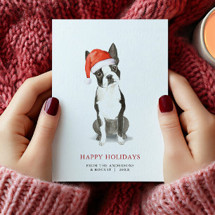 Festiva Tarjeta de Navidades de Boston Terrier