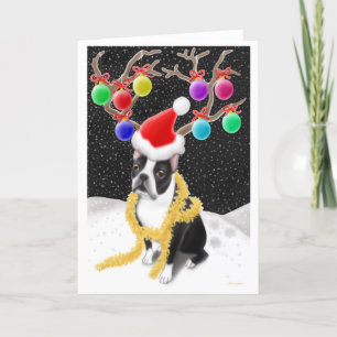 Festiva Tarjeta de Navidades de Boston Terrier