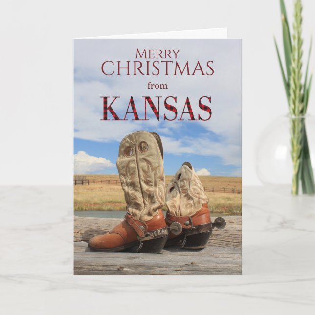 Festiva Tarjeta de Navidades de Bote Kansas Cowboy (Anverso)