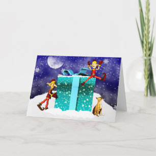 Festiva Tarjeta de Navidades de Boxer Dog y Elf