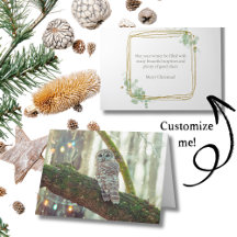 Tarjeta de Navidades de búho con luces de vacacion