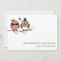 Tarjeta de Navidades de búhos y mistletoe