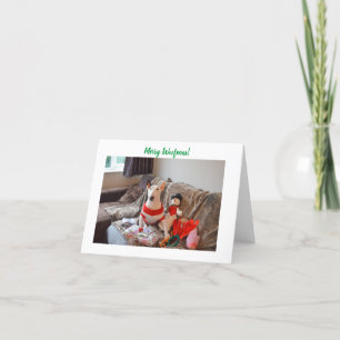 Festiva Tarjeta de Navidades de Bull Terrier con Snowman