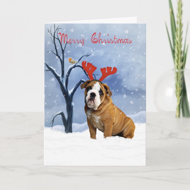 Festiva Tarjeta de navidades de bulldog - bulldog tiene re (Anverso)