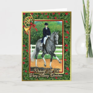 Festiva Tarjeta de Navidades de Caballos con Vestido de Va