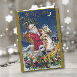 Festiva Tarjeta de Navidades de caballos de Santa Rockefel