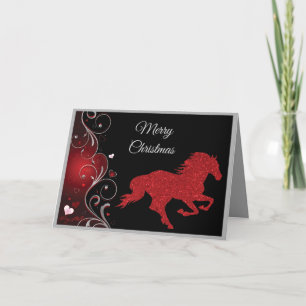 Festiva Tarjeta de Navidades de caballos Purpurina Rojo
