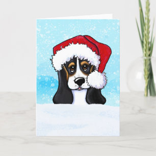 Festiva Tarjeta de Navidades de cachorros de Hound Basset