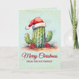 Festiva Tarjeta de Navidades de cactus de postre suroeste