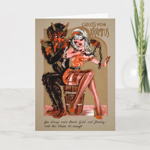 Festiva Tarjeta de Navidades de cadena de Krampus vintage
