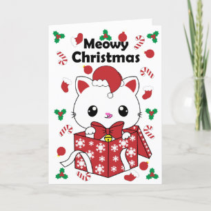 Festiva Tarjeta de Navidades de cajas de regalo para gato