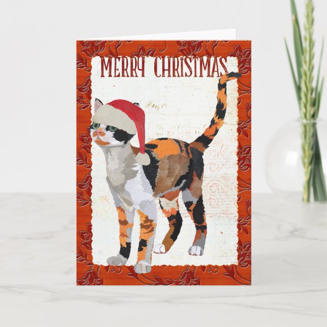 Festiva TARJETA DE Navidades DE CALICO CAT (Anverso)