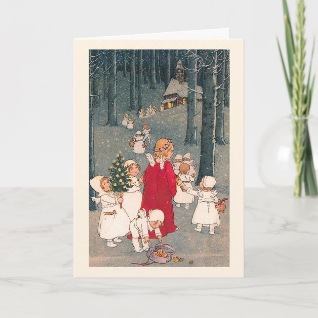 Festiva Tarjeta de Navidades "De camino a la iglesia" (Anverso)