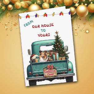 Festiva Tarjeta de Navidades de Camión de Granja Retro de