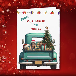 Festiva Tarjeta de Navidades de Camión de Granja Retro de