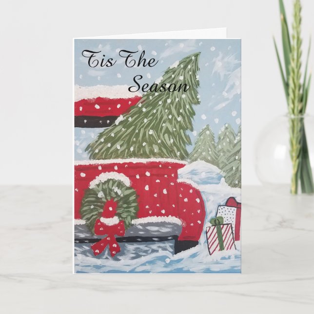 Festiva Tarjeta de Navidades de camiones rojos (Anverso)