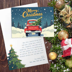 Festiva Tarjeta de Navidades de camionetas rojas de época