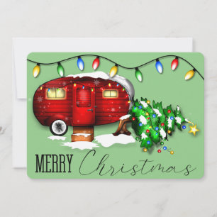 Festiva Tarjeta de Navidades de Camper Rojo Retro Vintage