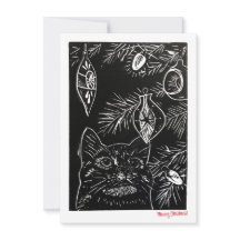 Tarjeta de Navidades de Cat Linocut