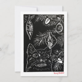 Festiva Tarjeta de Navidades de Cat Linocut