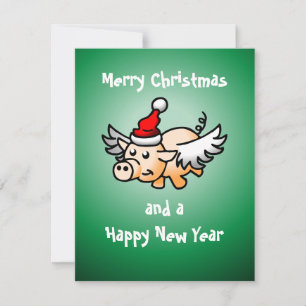 Festiva Tarjeta de Navidades de cerdo volador