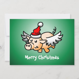 Festiva Tarjeta de Navidades de cerdo volador