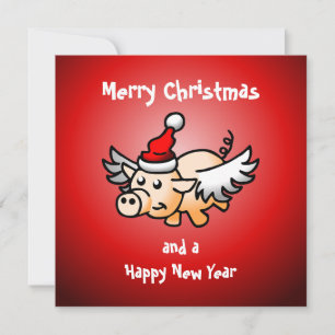 Festiva Tarjeta de Navidades de cerdo volador