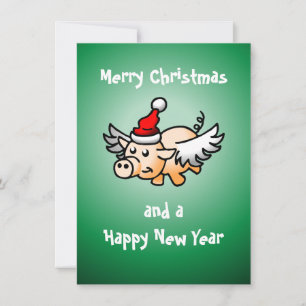 Festiva Tarjeta de Navidades de cerdo volador