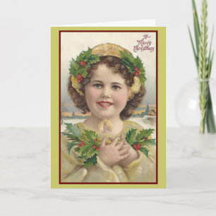 Festiva Tarjeta de Navidades de Chica de Vintage Victorian
