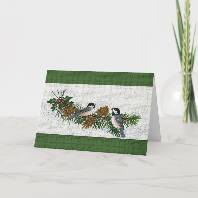 Festiva Tarjeta de Navidades de Chickadees (Anverso)