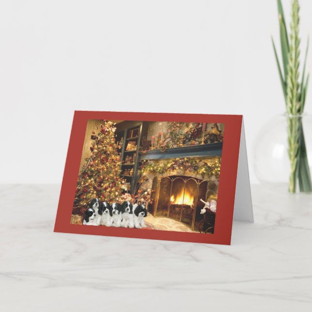 Festiva Tarjeta de Navidades de chimenea Cocker Spaniel Pu (Anverso)