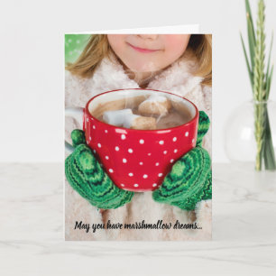 Festiva Tarjeta de Navidades de chocolate caliente y sueño
