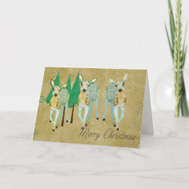 Festiva Tarjeta de Navidades de ciervos dorados y verdes
