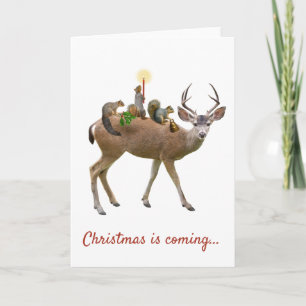 Festiva Tarjeta de Navidades de ciervos y ardillas
