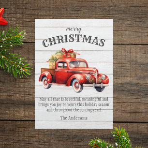 Festiva Tarjeta de Navidades de coches rojos de madera rús