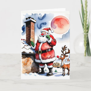 Festiva Tarjeta de Navidades de cocina de Santa Claus