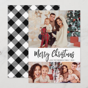 Festiva Tarjeta de Navidades de Collage de fotos Black Whi